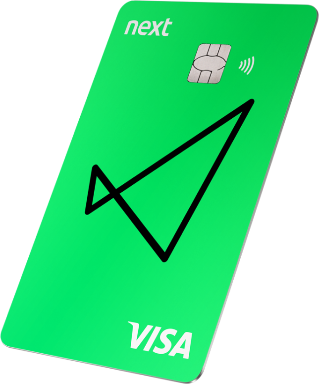 A imagem mostra o cartão next verde, que é de débito, ao clicar nele você pode visualizar todos os benefícios desse cartão.